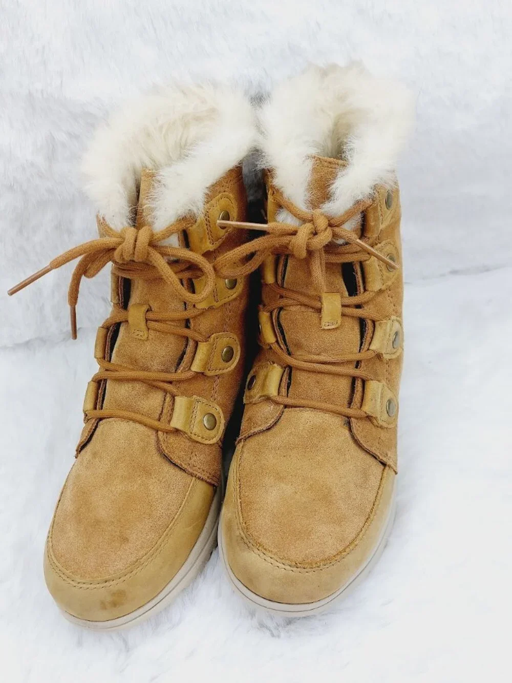 Sorel Women's Brown White Suede Lace Up Waterproof Snow Winter Boots Size US 8